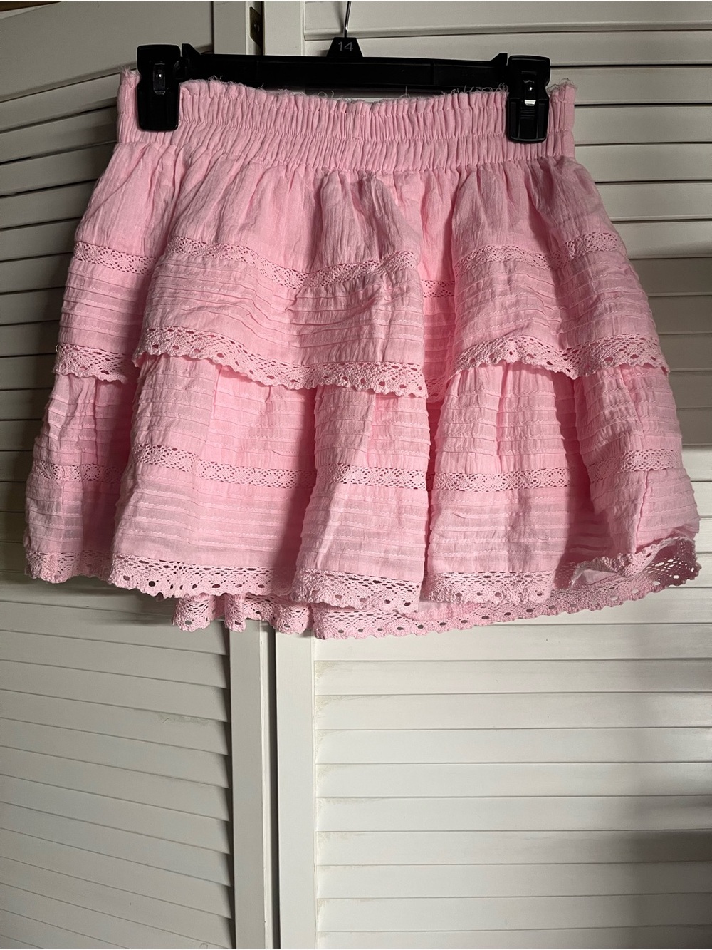 Tiered Pink Mini Skirt with Elastic Waist - Picture 2 of 8